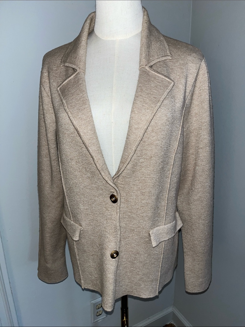 Anthropologie Beige Knit Blazer Jacket - Size XL